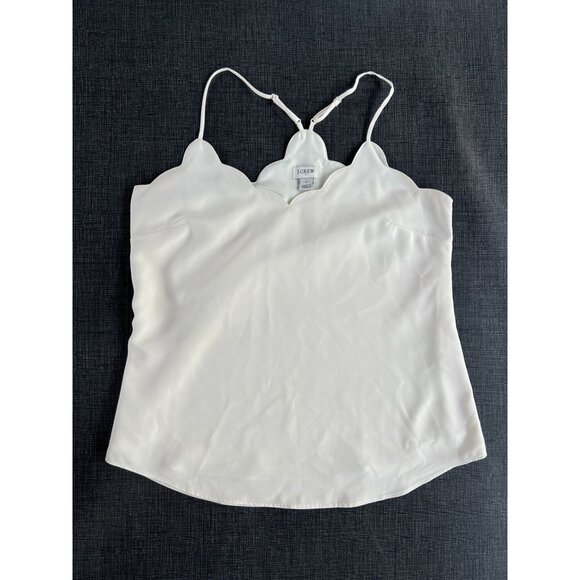J Crew Womens 4 Scallop Crepe Cami Lined Tank Top Ivory White Adjustable Straps - Picture 3 of 12